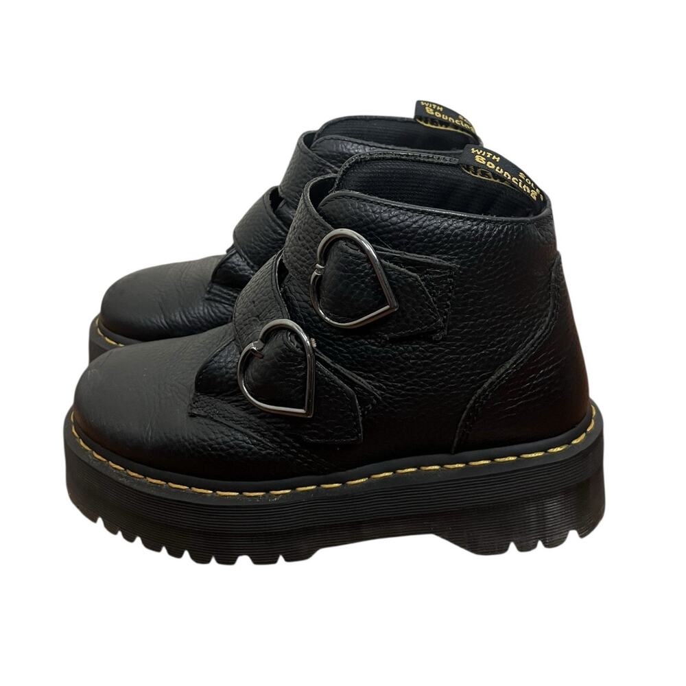 Dr. Martens Devon Heart Leather Platform Boots Black Milled Napa Grunge Size 8 - Picture 4 of 13